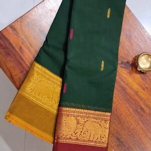 Kanchi cotton Bottle green with Ganga Jamuna Border